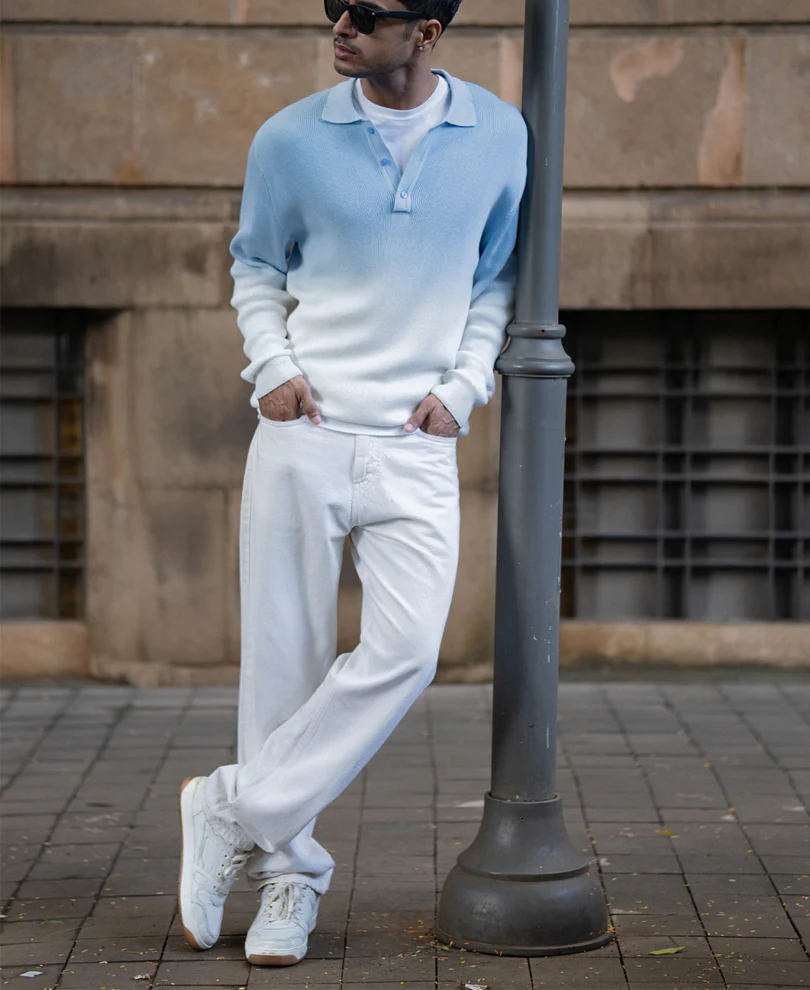Light Blue Ombre Knit T-Shirt - Image 7