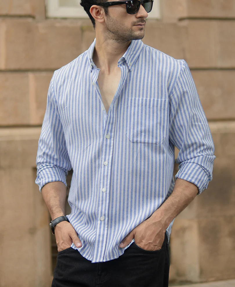 Light Blue Striped Button Down Shirt - Image 2