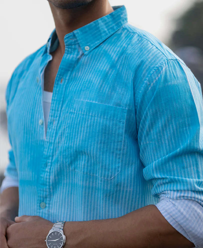 Blue Sprayed Stripe Shirt - Image 2