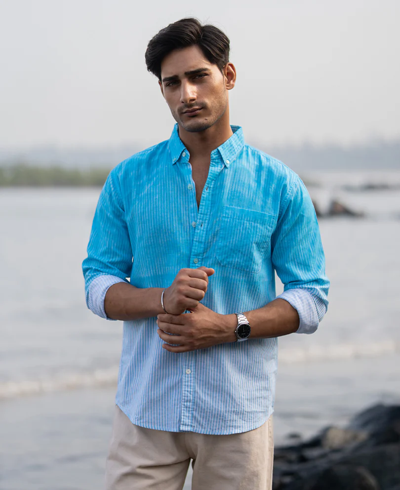 Blue Sprayed Stripe Shirt - Image 4