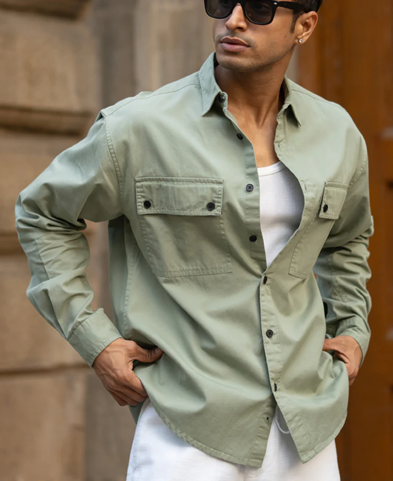 Light Green Double Pocket Lightweight Shirt - Image 3