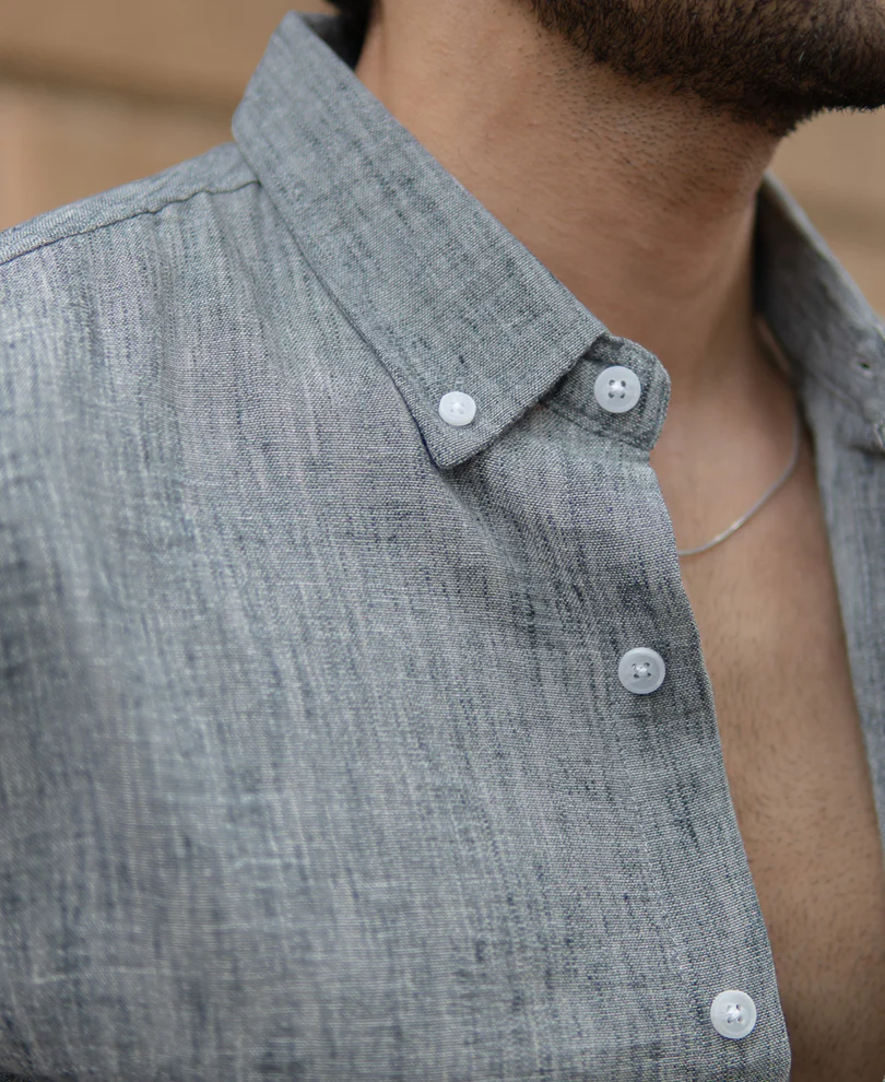 Light Grey Slub Textured Full Sleeves Shirt - Image 3