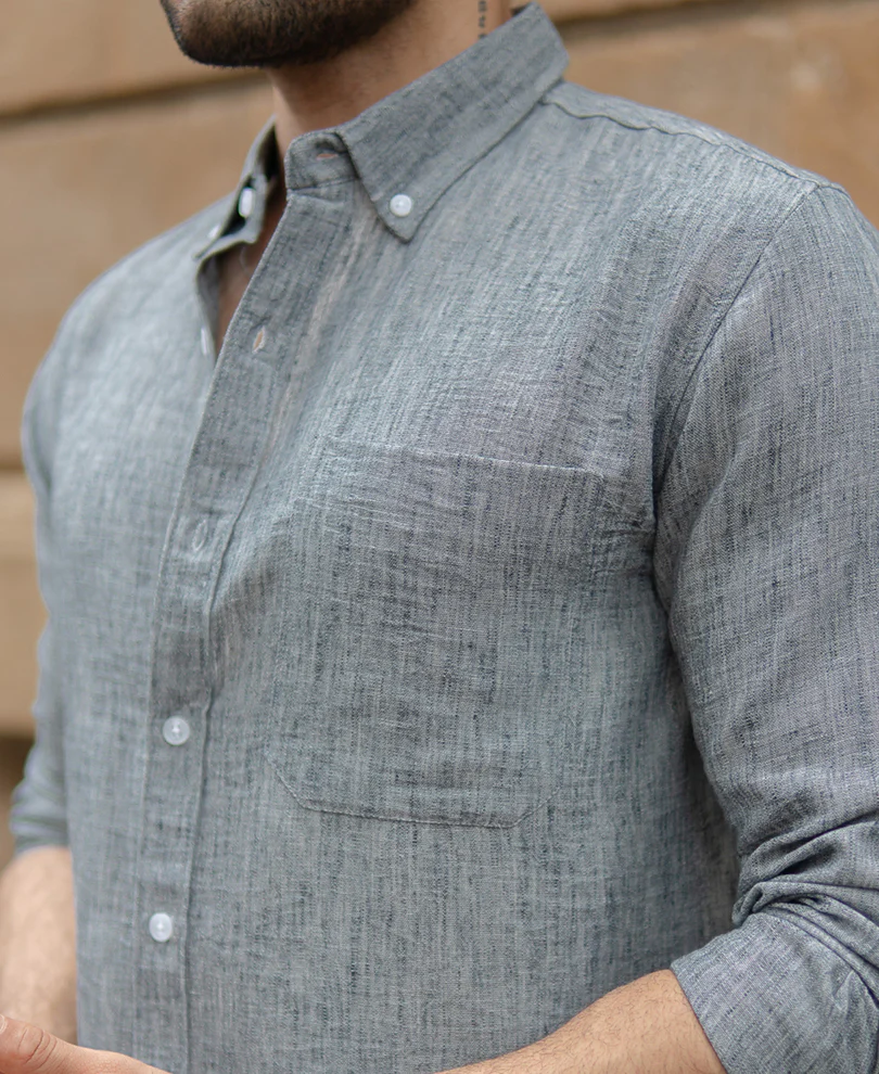 Light Grey Slub Textured Full Sleeves Shirt - Image 4