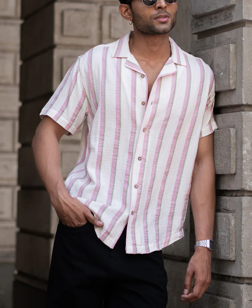 Light Pink Regular Fit Half Sleeves Shirt - Image 2