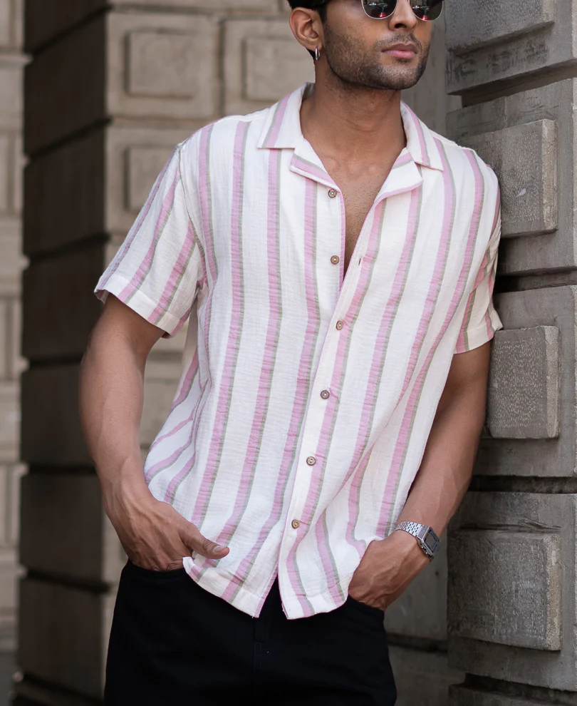 Light Pink Regular Fit Half Sleeves Shirt - Image 3