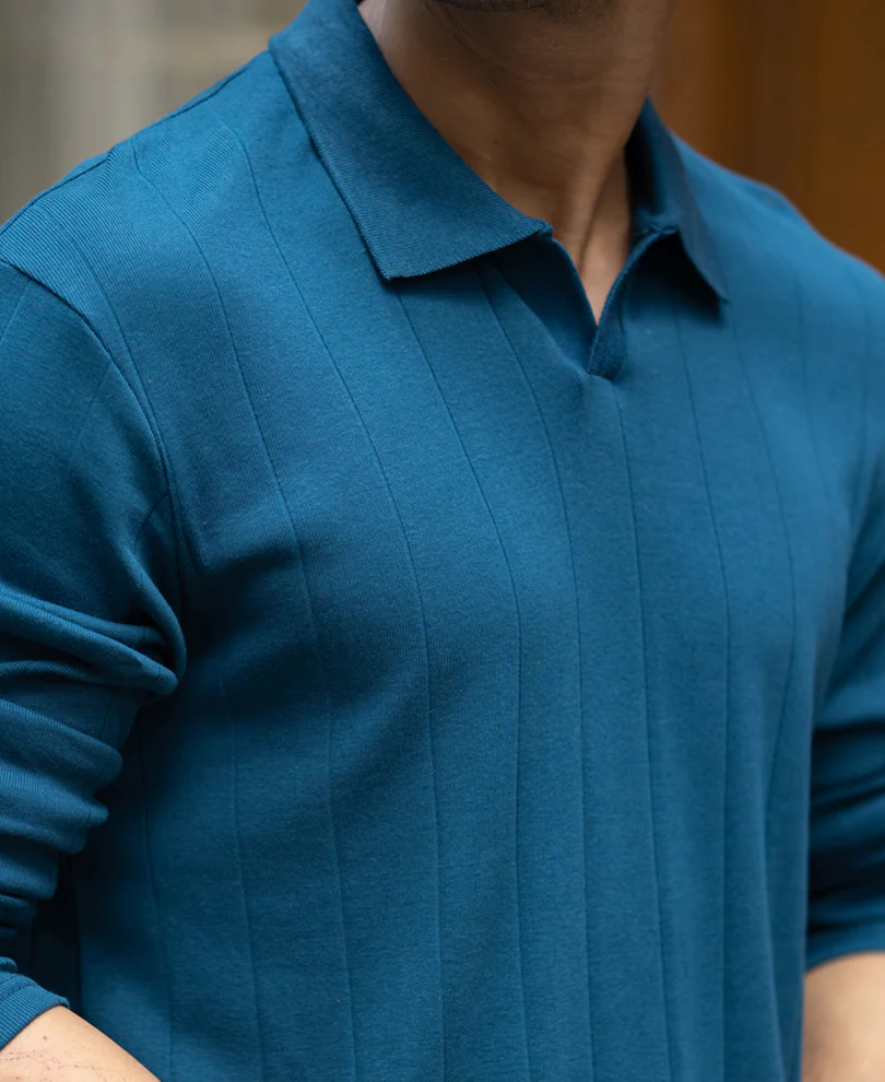 Royal Blue Striped Knitted T-Shirt - Image 3