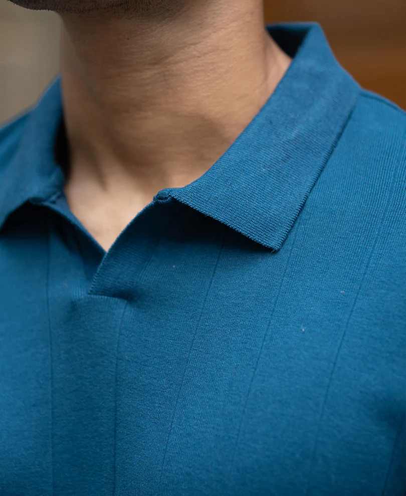 Royal Blue Striped Knitted T-Shirt - Image 4