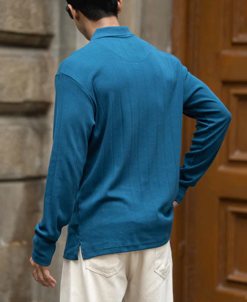 Royal Blue Striped Knitted T-Shirt - Image 5
