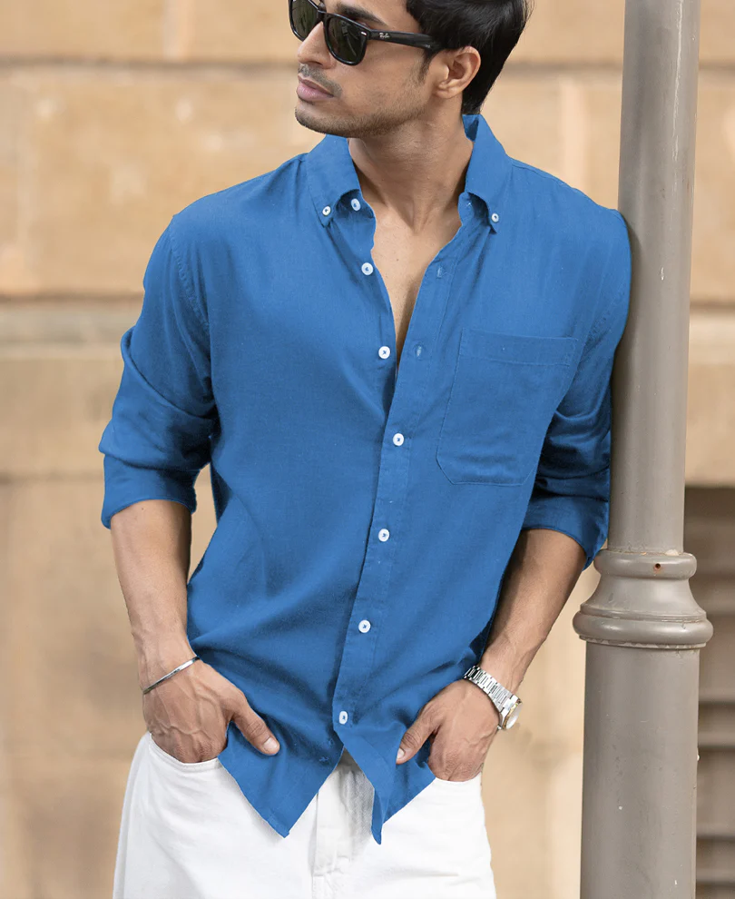 Malibu Blue Linen Blend Shirt - Image 2