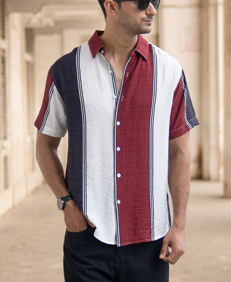 Maroon Lightweight Structured Stripe Shirt - Image 2