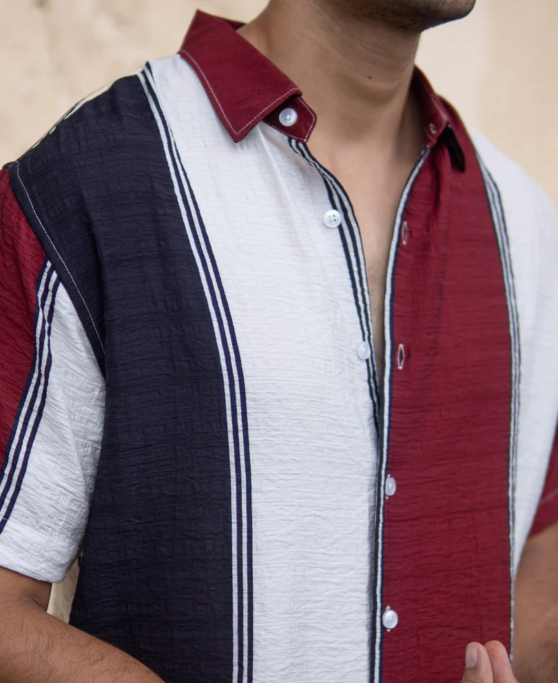 Maroon Lightweight Structured Stripe Shirt - Image 3