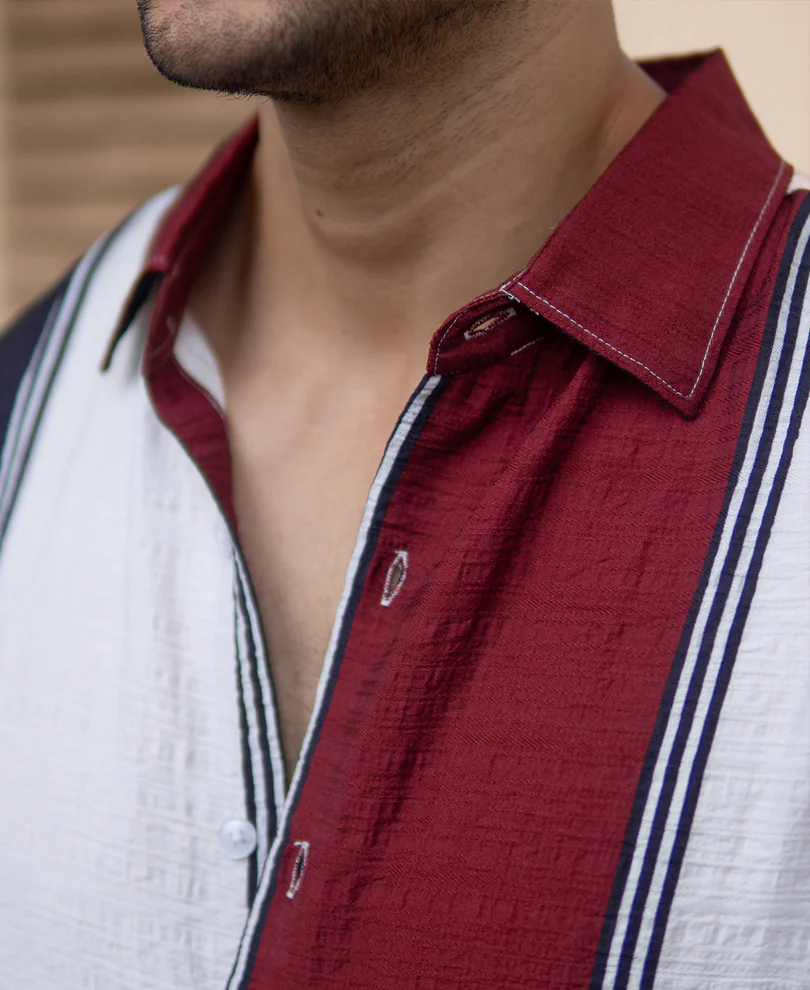 Maroon Lightweight Structured Stripe Shirt - Image 4