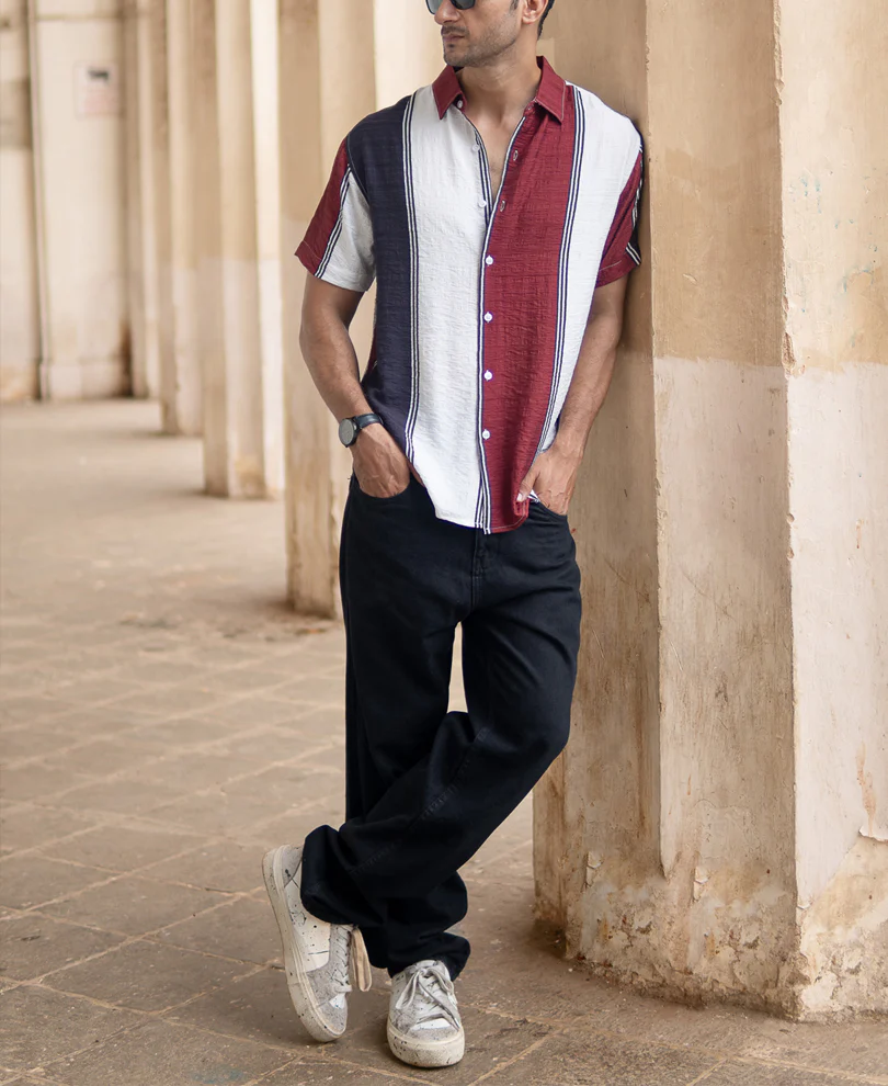 Maroon Lightweight Structured Stripe Shirt - Image 6