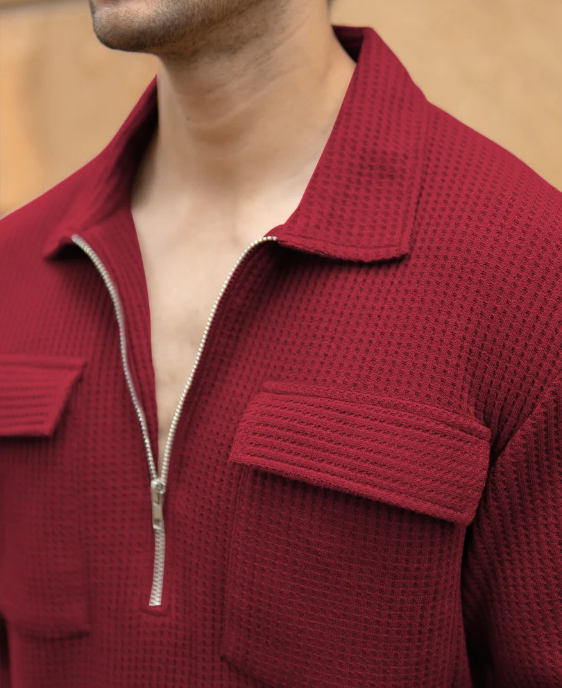 Maroon Zipper Polo With Pockets - Image 4