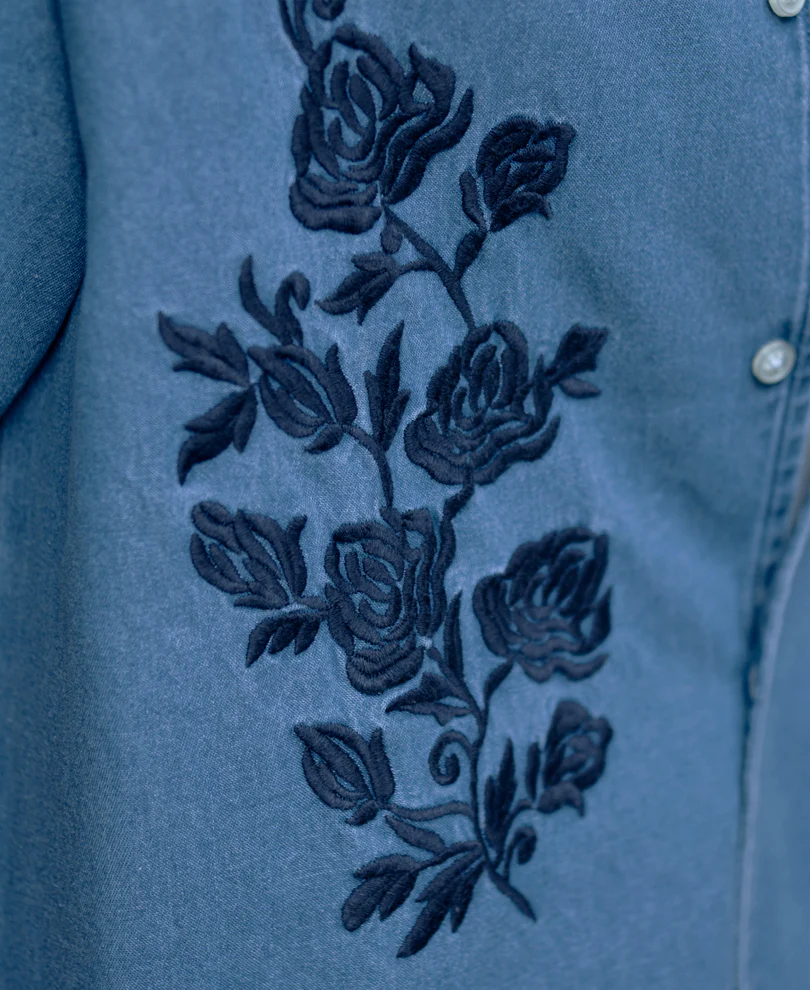 Mid Blue Embroidered Denim Shirt - Image 5
