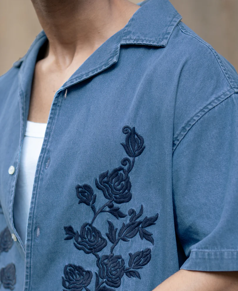 Mid Blue Embroidered Denim Shirt - Image 6