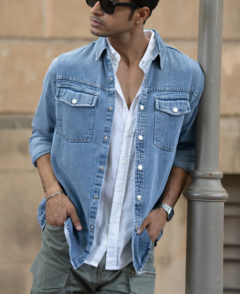 Mid Blue Washed Denim Overshirt - Image 2