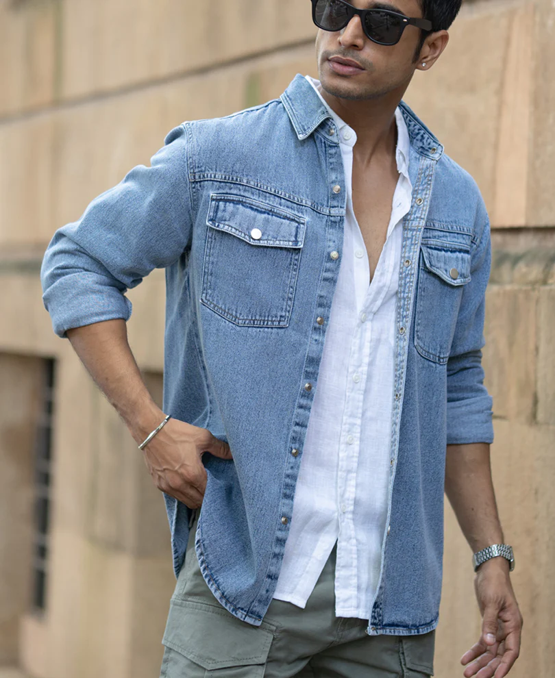 Mid Blue Washed Denim Overshirt - Image 3