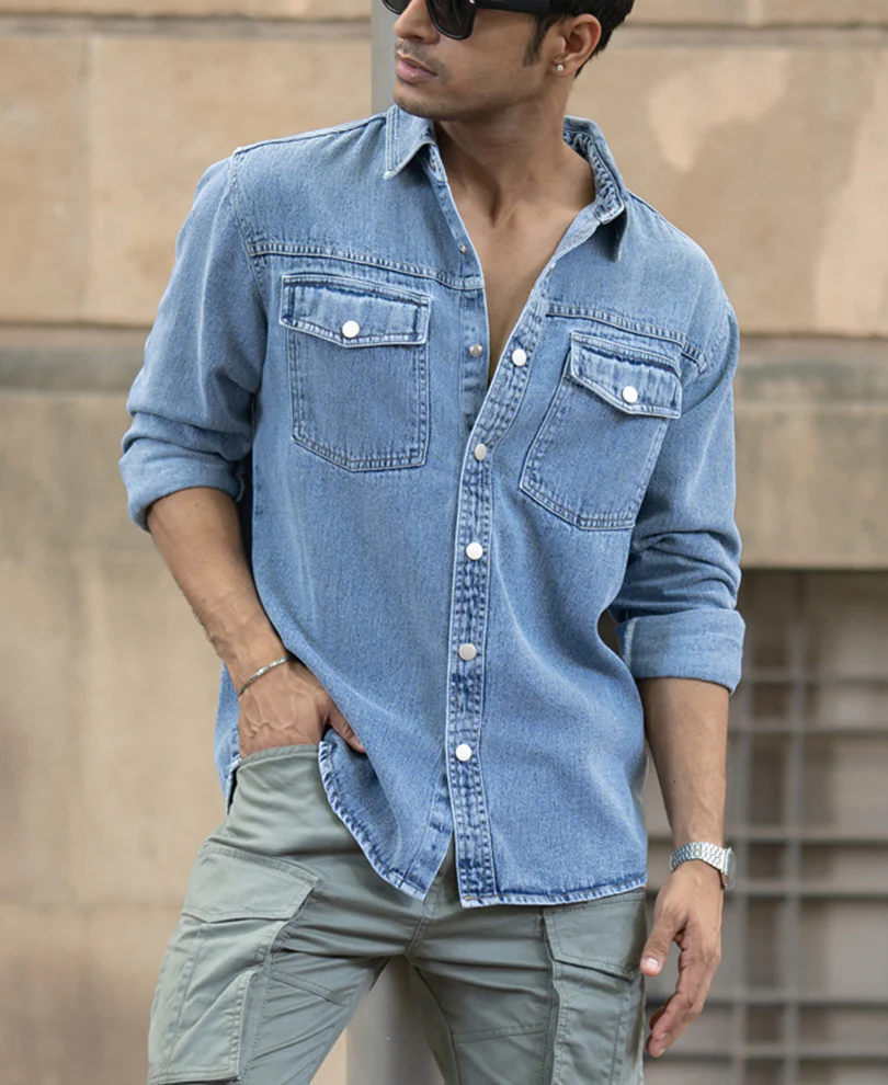 Mid Blue Washed Denim Overshirt - Image 4