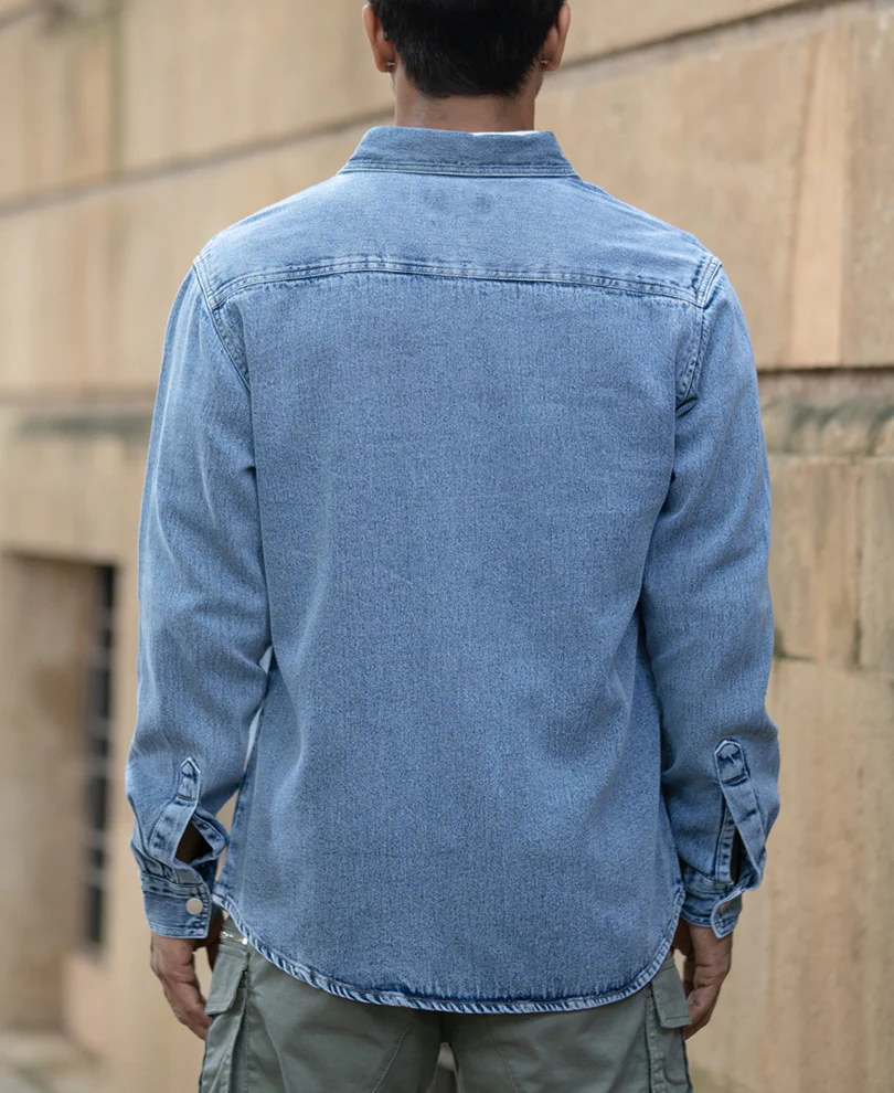 Mid Blue Washed Denim Overshirt - Image 5