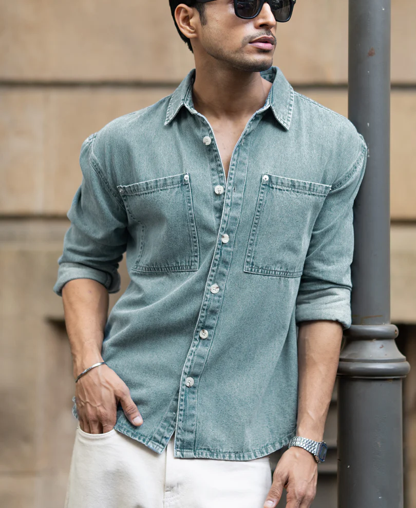 Mid Blue Washed Denim Shirt - Image 3