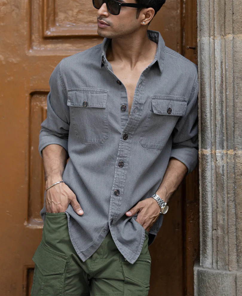 Mid Grey Washed Denim Shirt - Image 2