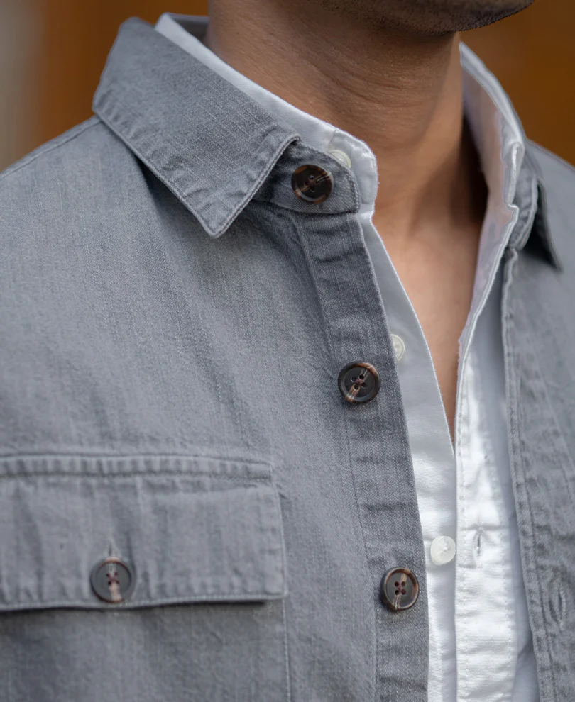 Mid Grey Washed Denim Shirt - Image 3