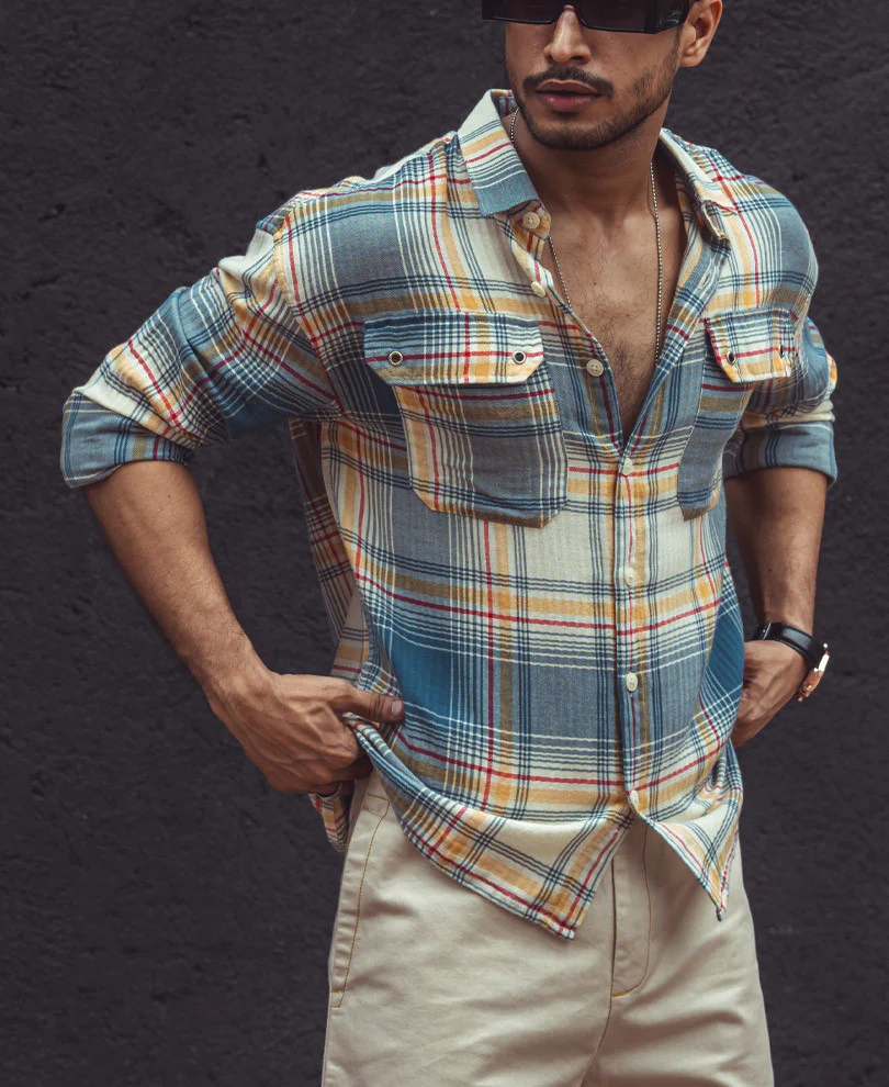 Multi Color Plaid Checks Oversize Drop Shoulder Shirt - Image 2
