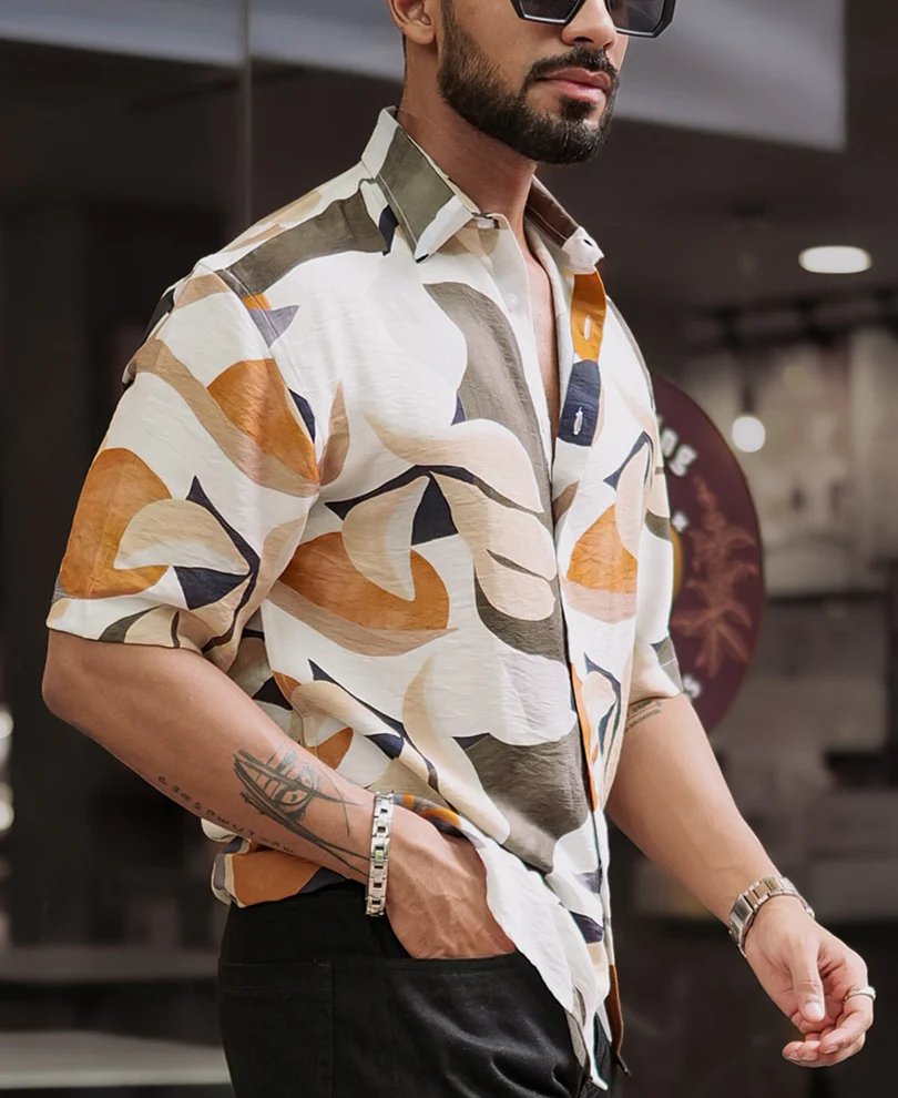 Multi Colour Abstract Print Oversized Half Sleeves Shirt - Image 2