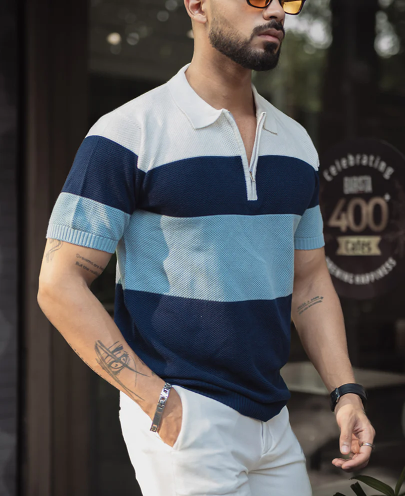 Multi Colour Knits Regular Fit Half Sleeves Tshirt