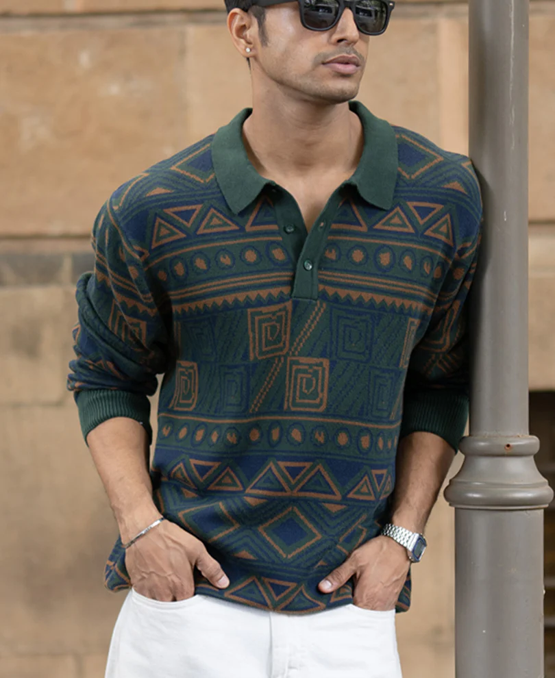 Multicolour Geometric Jacquard Knit Sweatshirt - Image 2