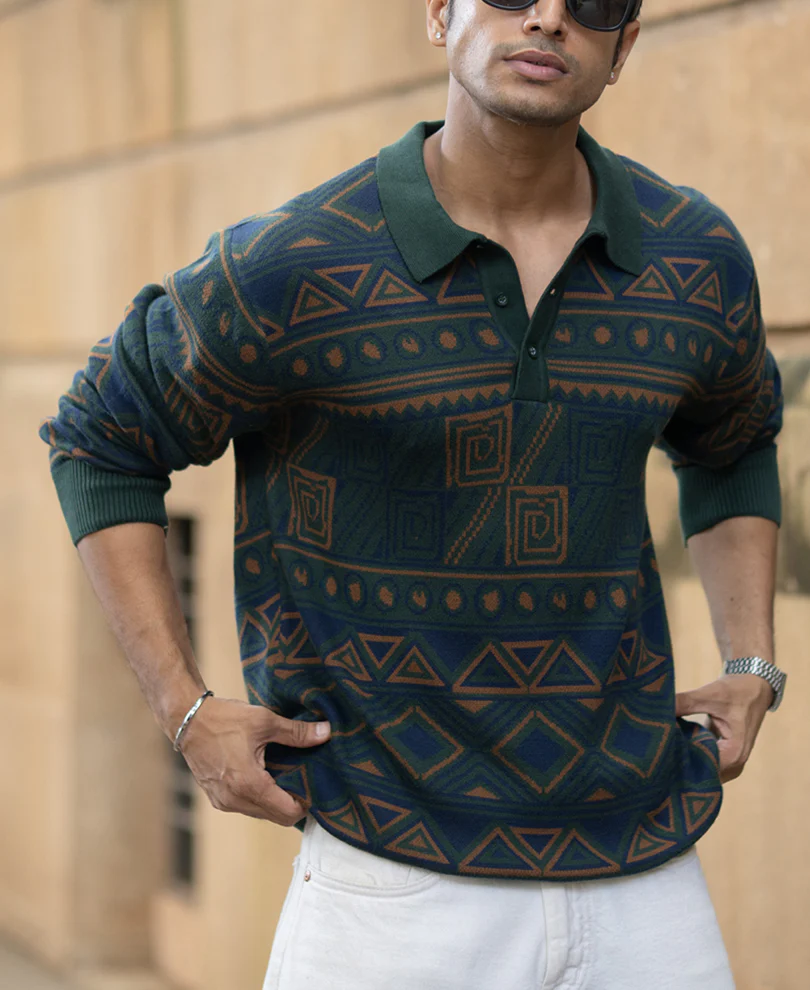 Multicolour Geometric Jacquard Knit Sweatshirt - Image 3