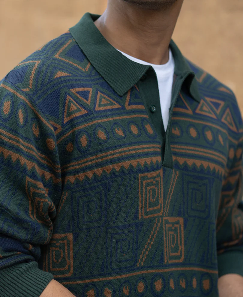 Multicolour Geometric Jacquard Knit Sweatshirt - Image 5