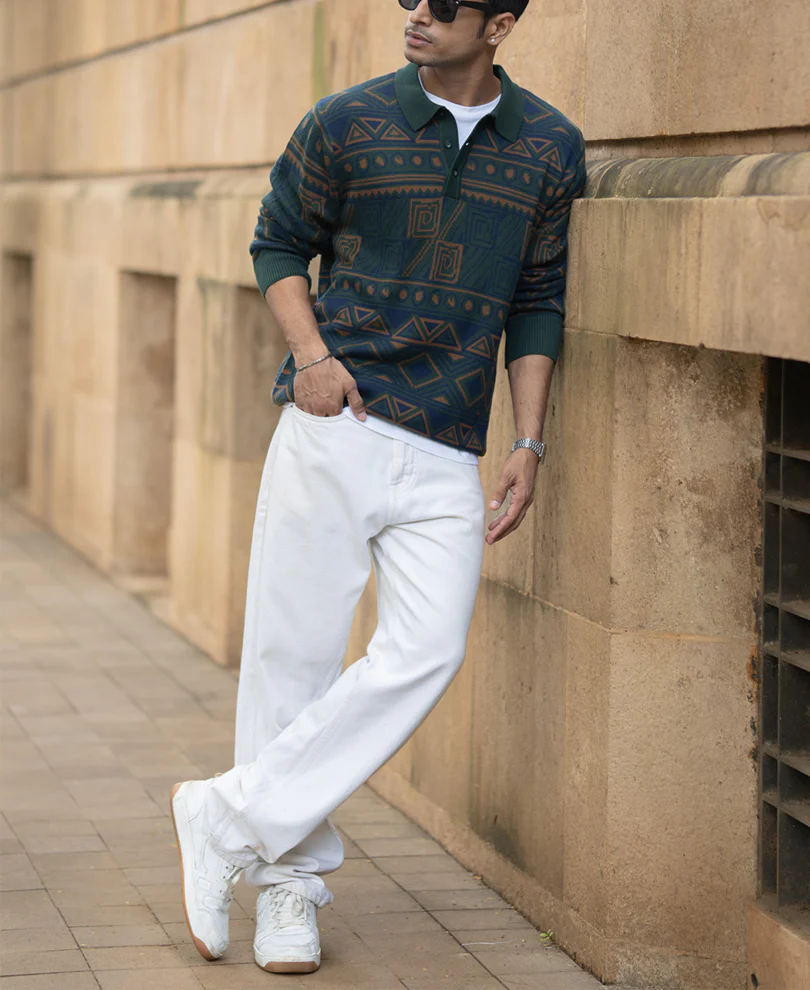 Multicolour Geometric Jacquard Knit Sweatshirt - Image 7