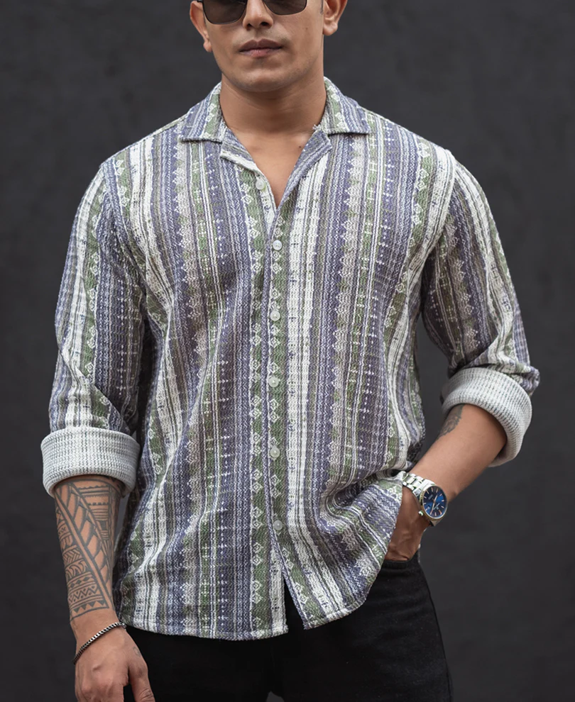 Multicolour Striped Regular Fit Full Sleeves Shirt - Image 4
