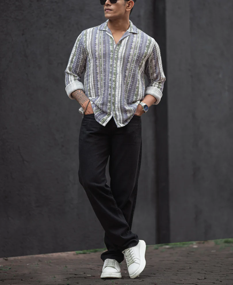 Multicolour Striped Regular Fit Full Sleeves Shirt - Image 6