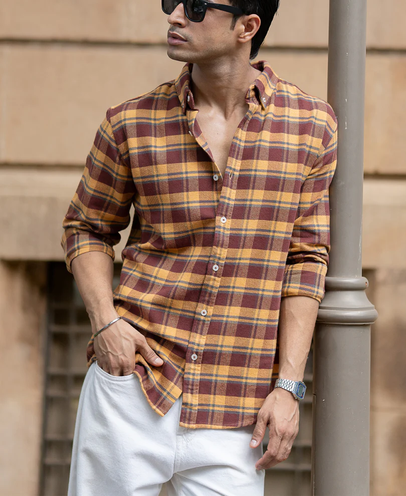 Mustard And Brown Checks Shirt - Image 2