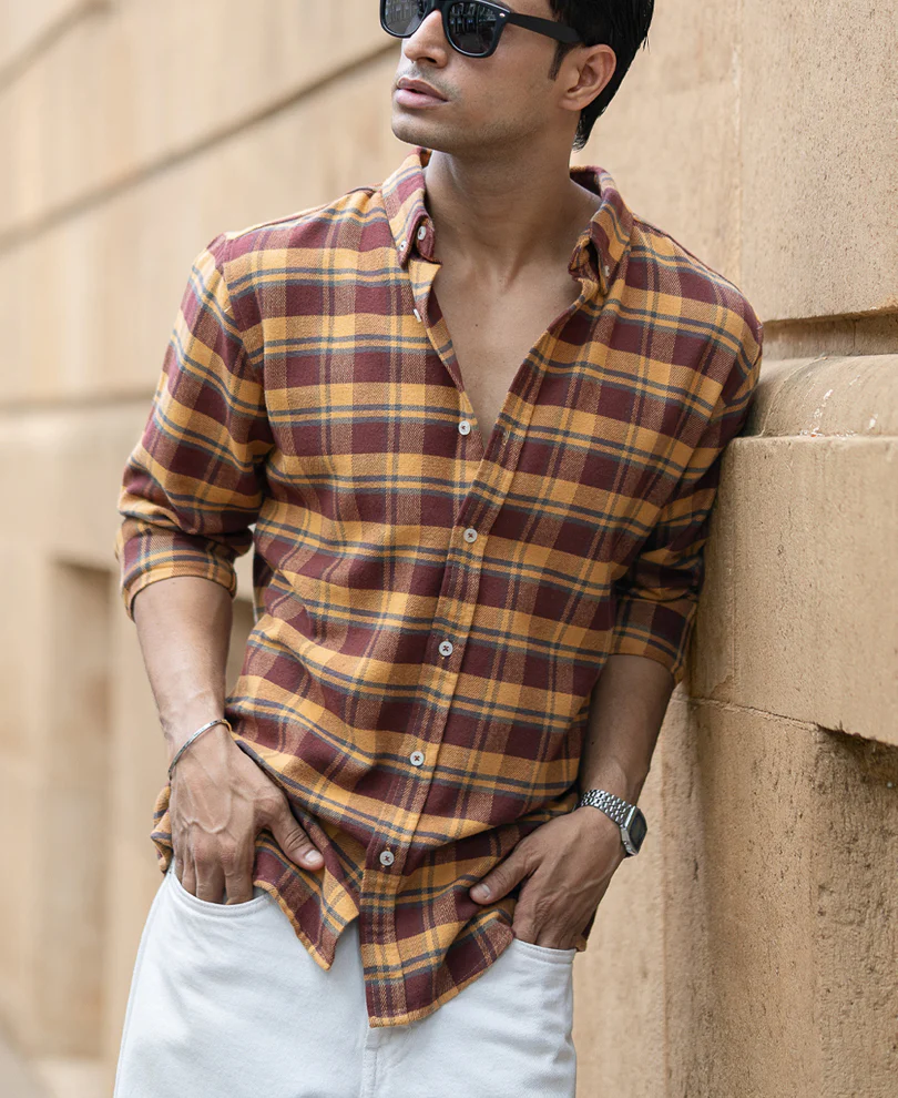 Mustard And Brown Checks Shirt - Image 3