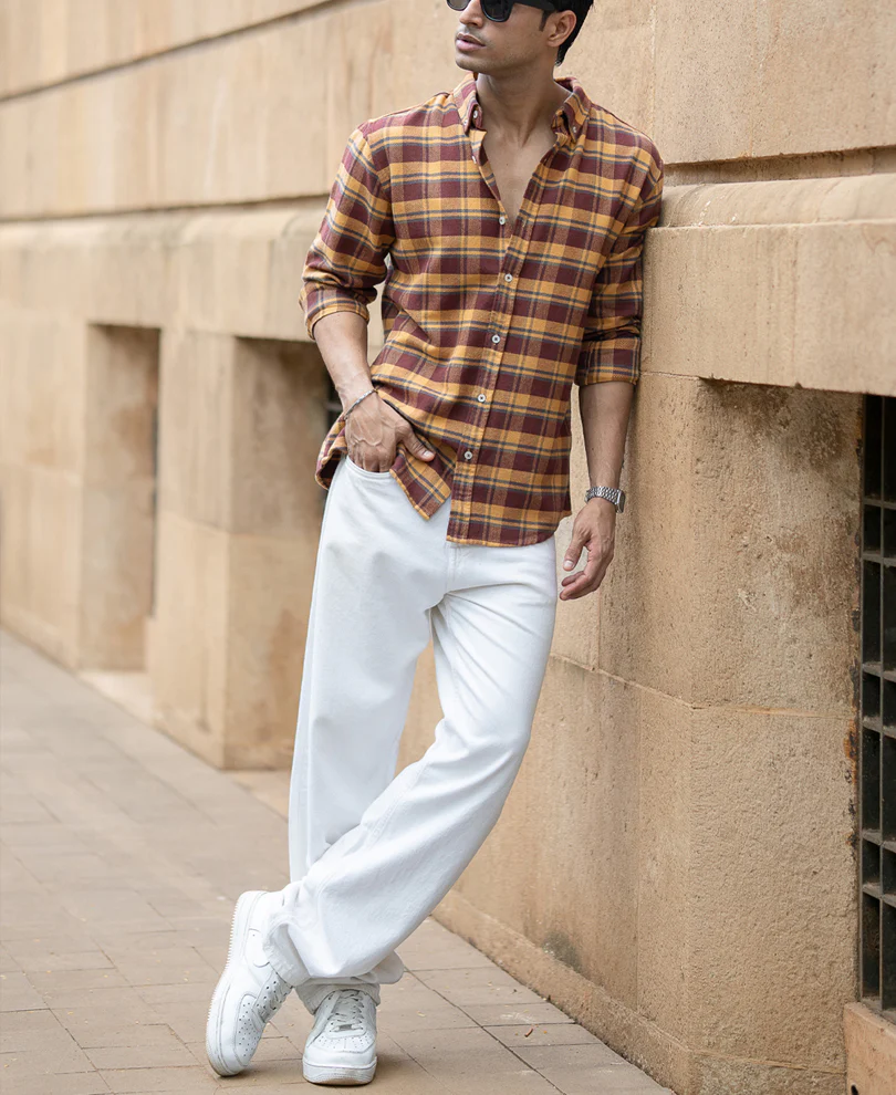 Mustard And Brown Checks Shirt - Image 6