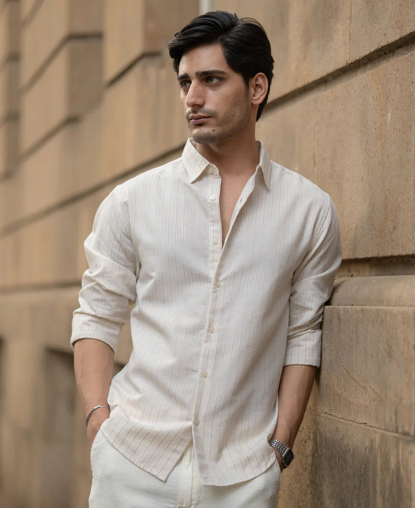 Mustard & Beige Linen Stripe Shirt - Image 3