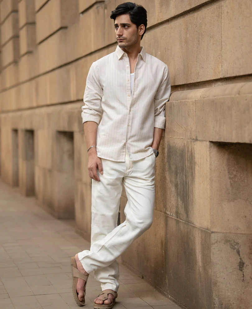 Mustard & Beige Linen Stripe Shirt - Image 7