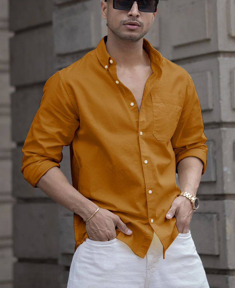 Mustard Cotton Oxford Shirt - Image 2