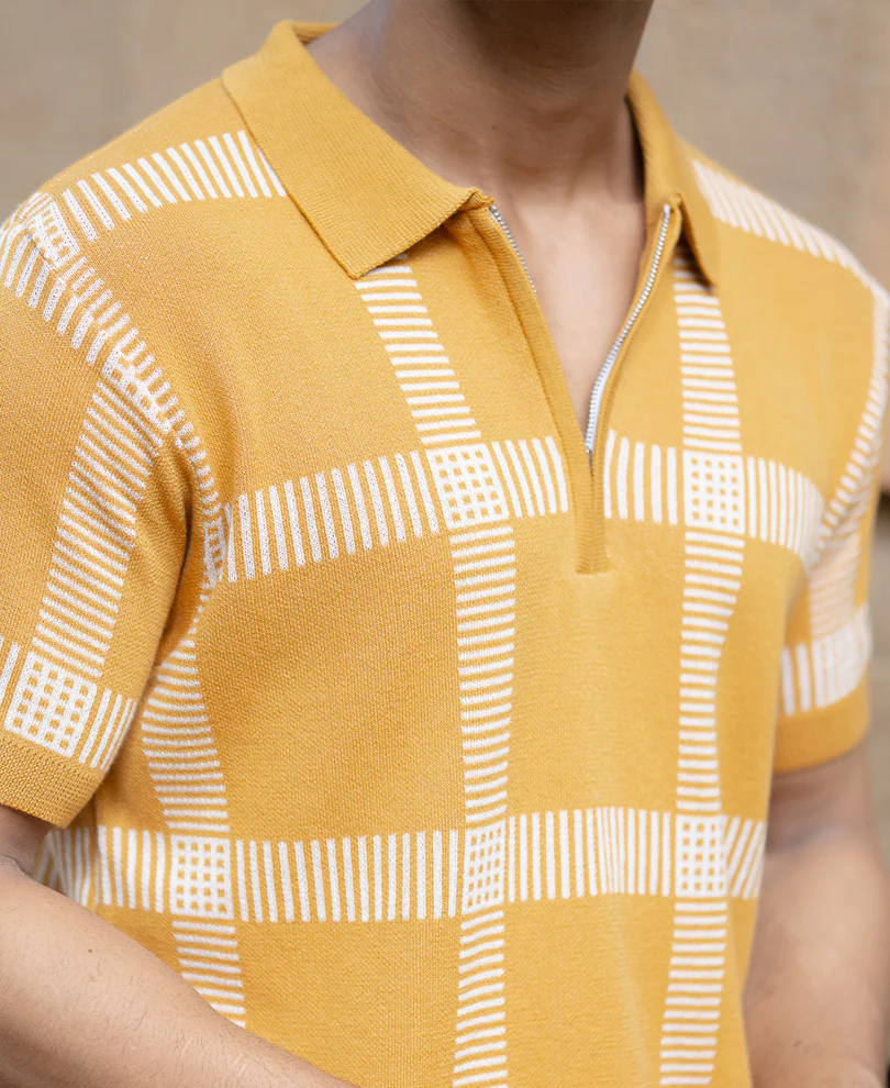 Mustard Knitted Checks T-Shirt - Image 3