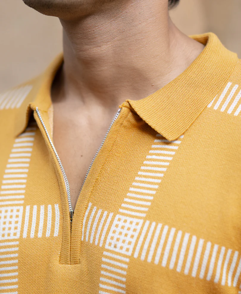 Mustard Knitted Checks T-Shirt - Image 4