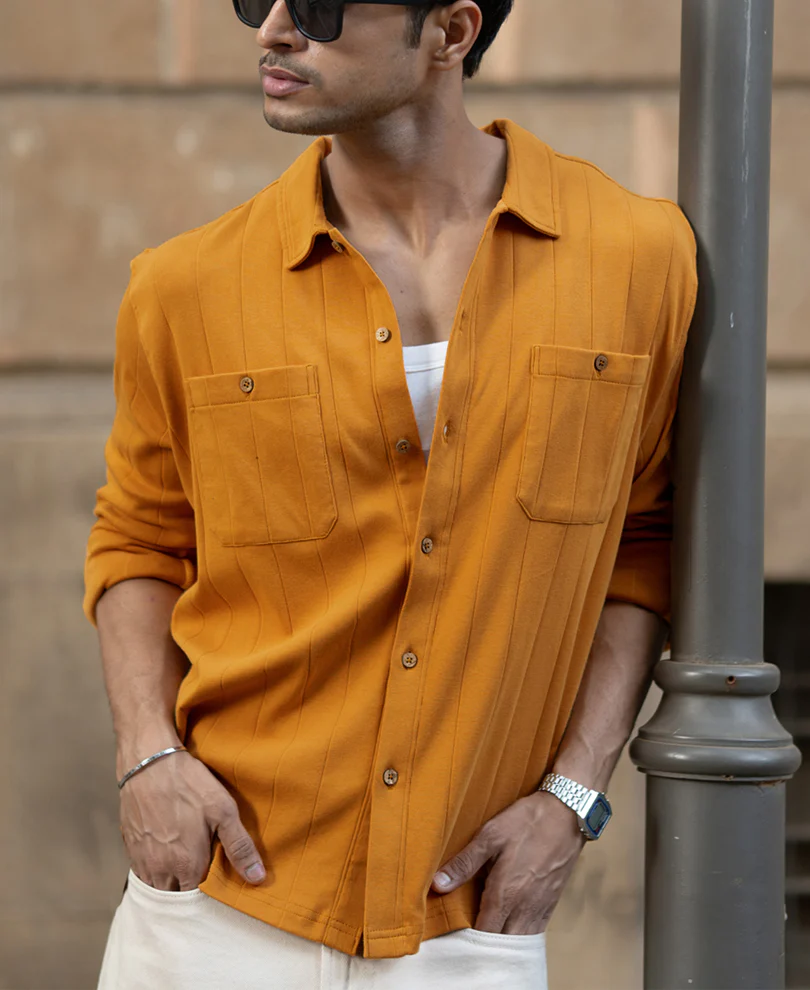 Mustard Structure Knit Shirt - Image 2