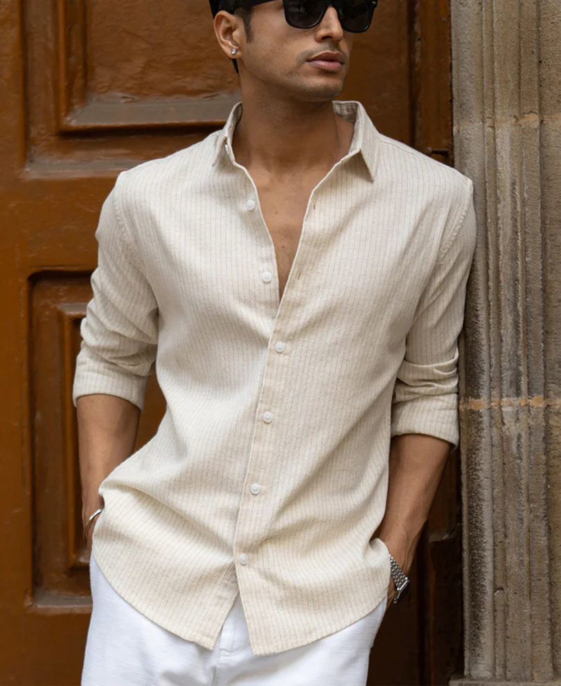 Natural & Beige Pin Stripe Shirt - Image 3