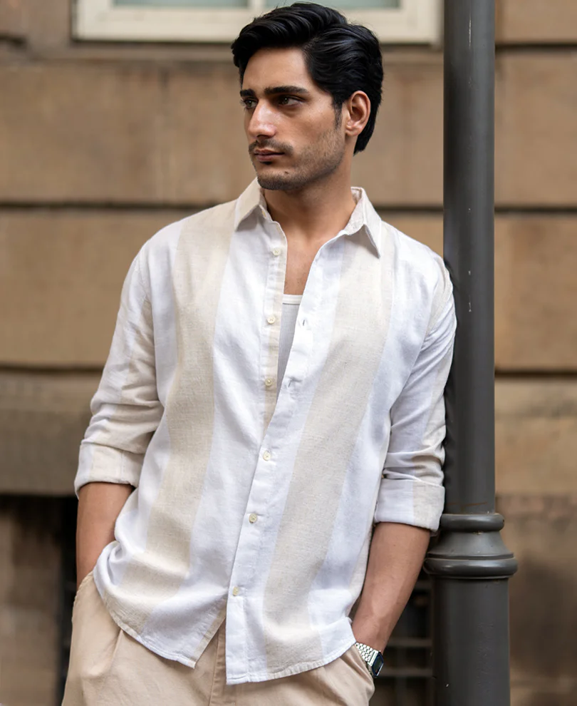 Natural & White Blend Stripe Shirt