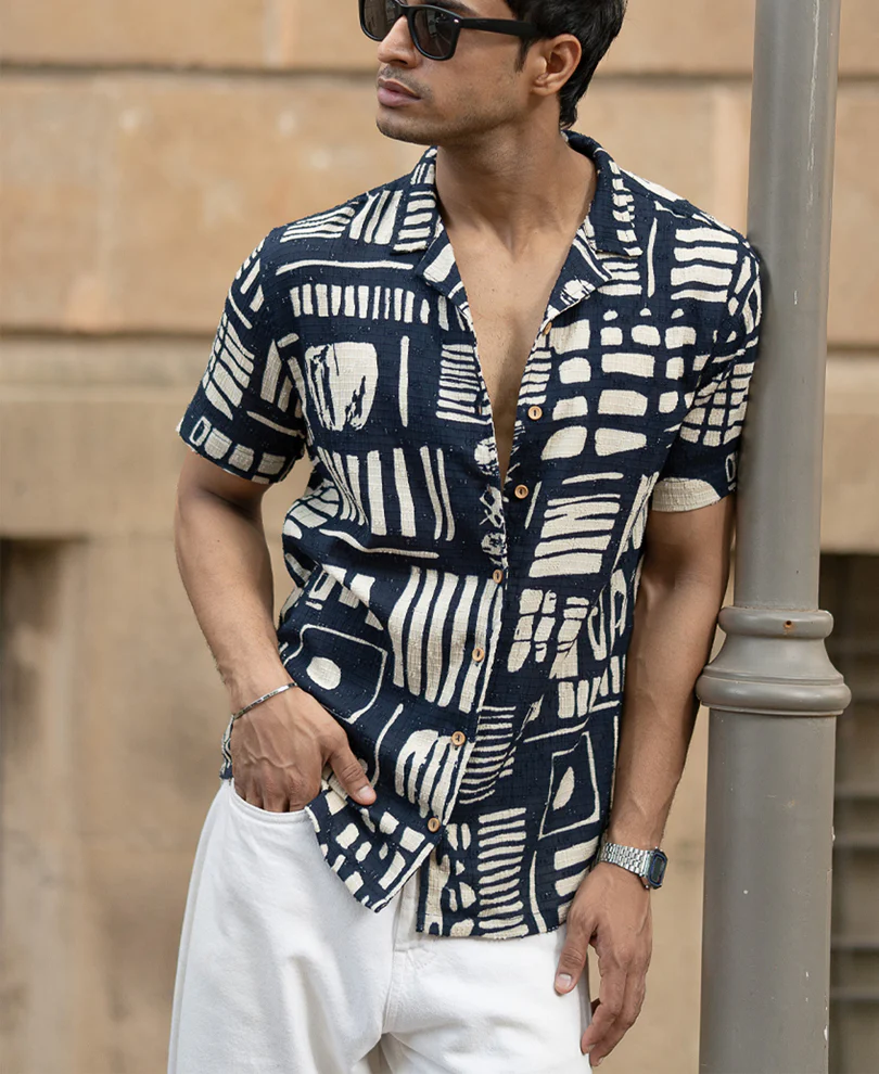 Navy Abstract Print Shirt - Image 2