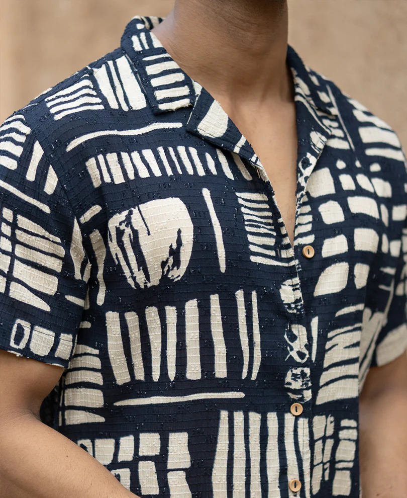 Navy Abstract Print Shirt - Image 4