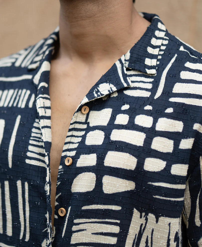 Navy Abstract Print Shirt - Image 5